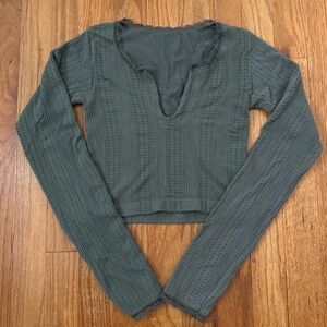 Urban Outfitters Green Long Sleeve Crop Top with Lace Trim